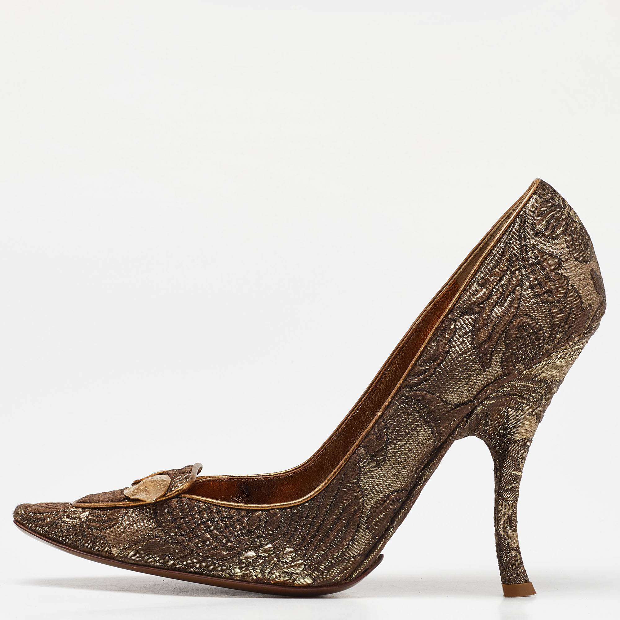 Dolce & gabbana brown/gold brocade fabric pointed toe  pumps size 39.5