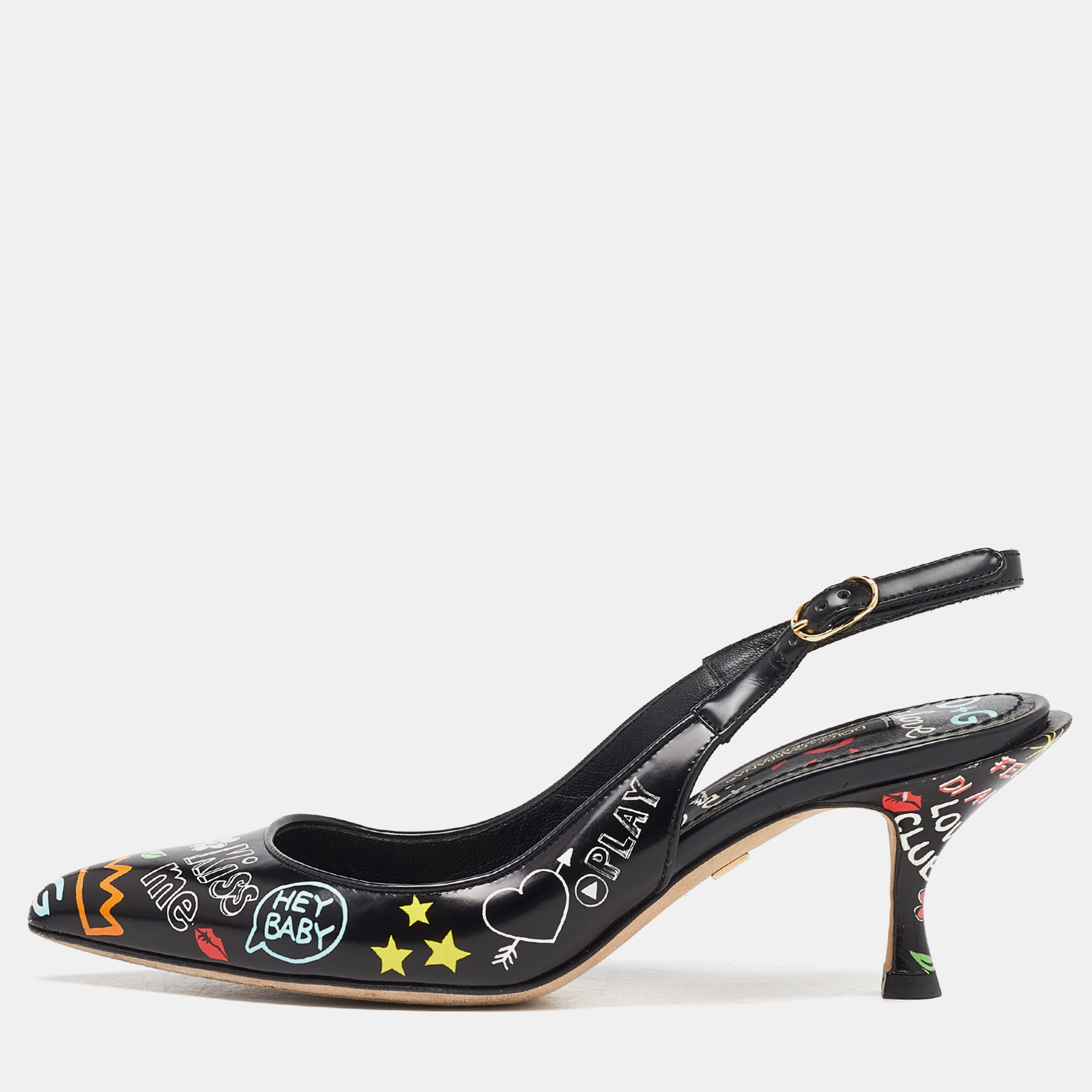 Dolce & gabbana multicolor printed leather slingback pointed toe pumps size 36