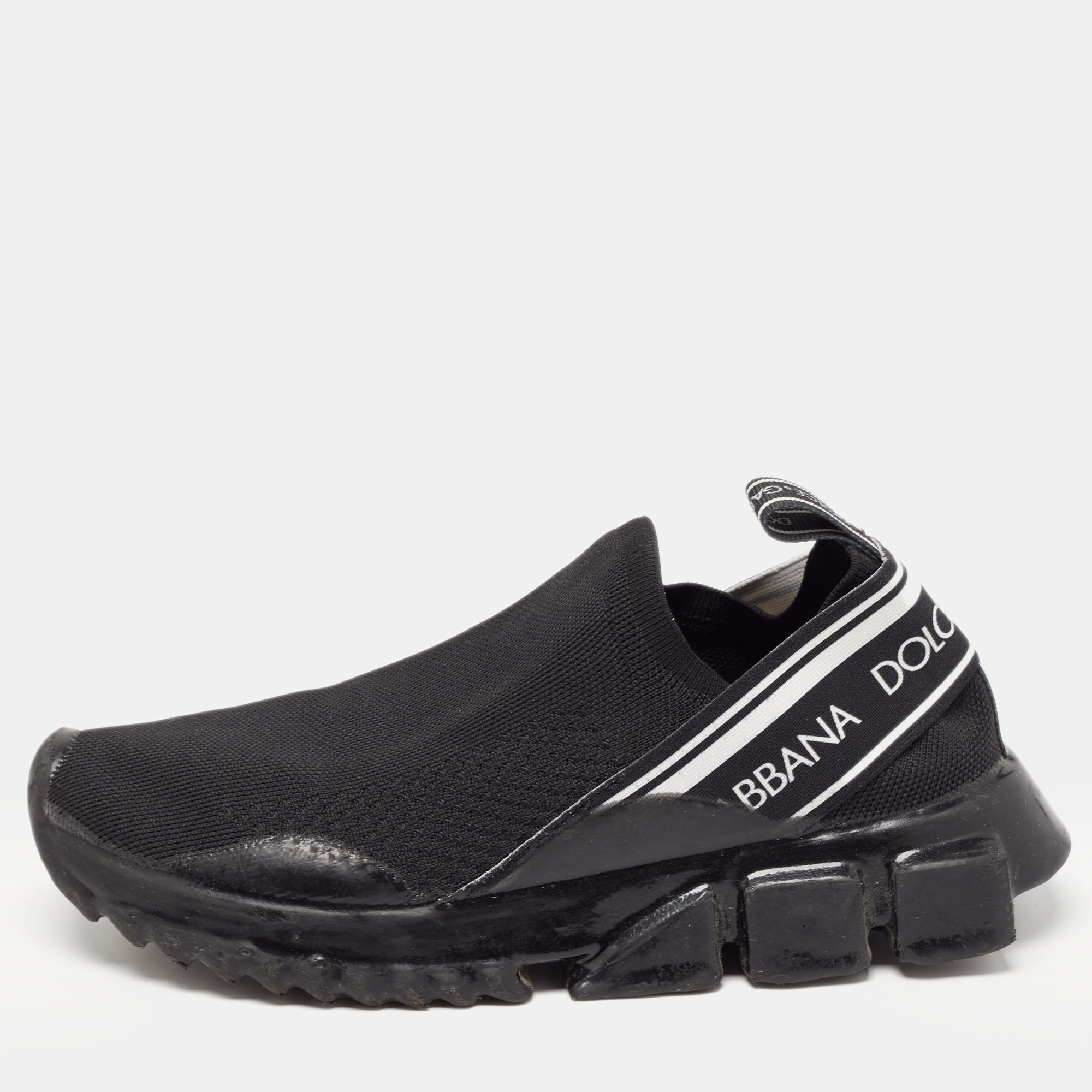Dolce & gabbana black fabric sorrento slip on sneakers size 38
