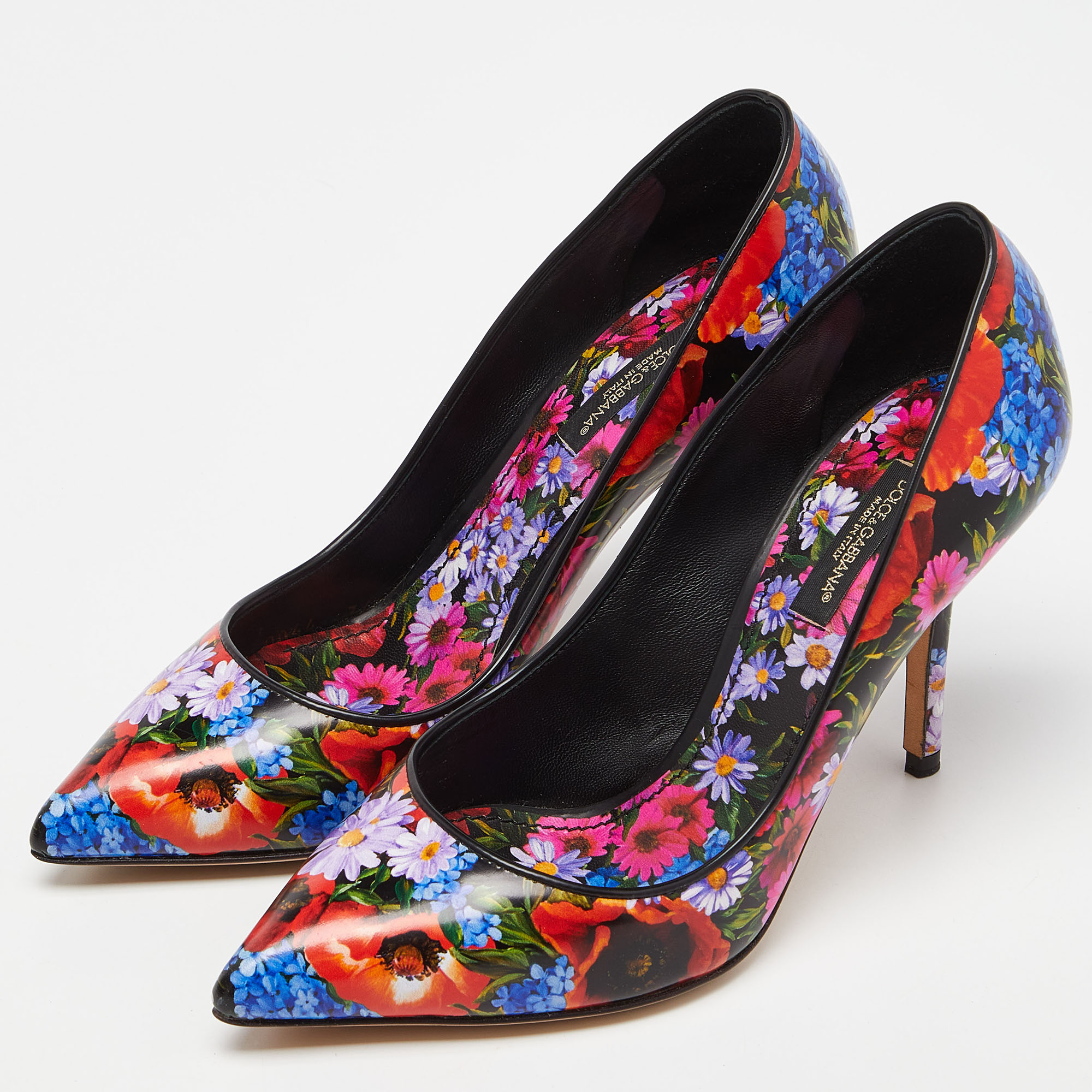 Dolce & Gabbana Multicolor Floral Print Leather Pointed Toe Pumps Size 36.5