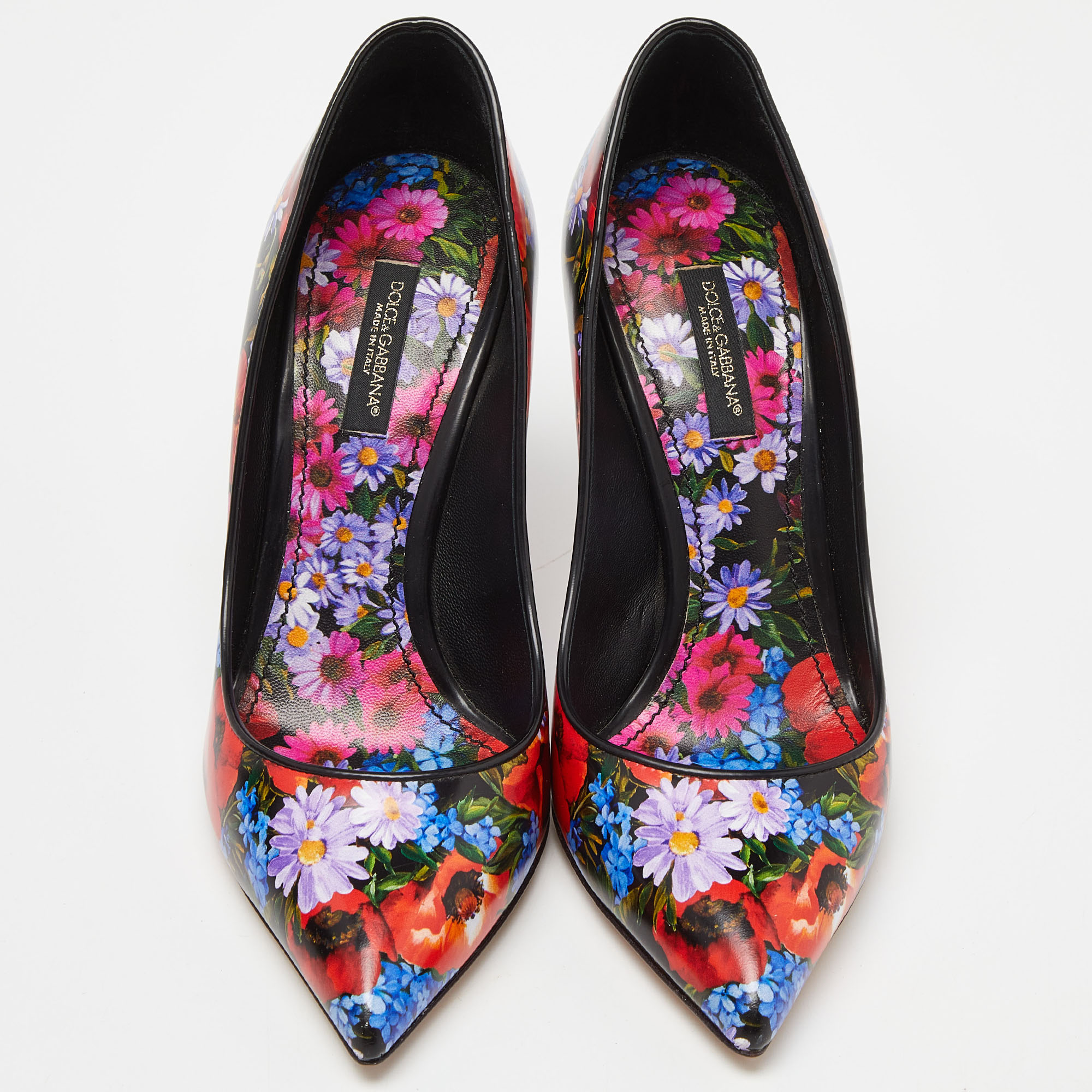 Dolce & Gabbana Multicolor Floral Print Leather Pointed Toe Pumps Size 36.5