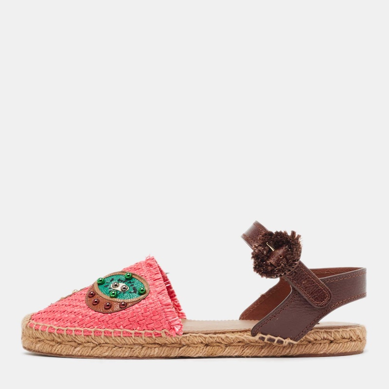 Dolce & gabbana multicolor raffia and leather pineapple kiwi patch espadrille sandals size 40