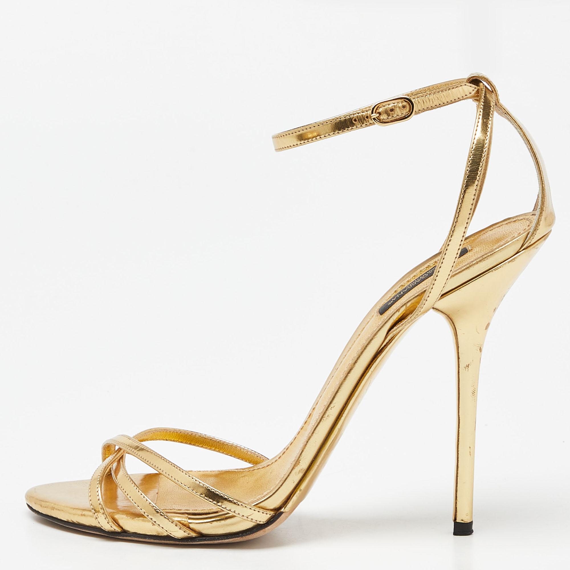 Dolce & gabbana gold leather ankle strap sandals size 41