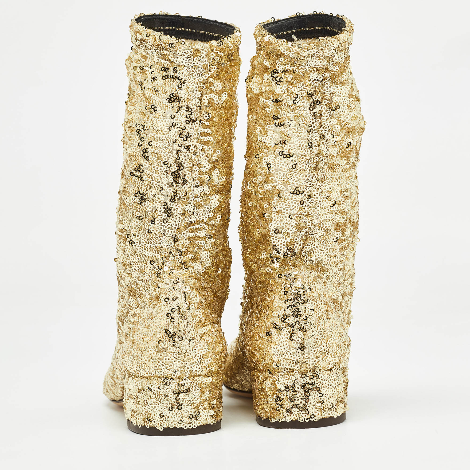 Dolce & Gabbana Gold Sequins And Mesh Boots Size 36