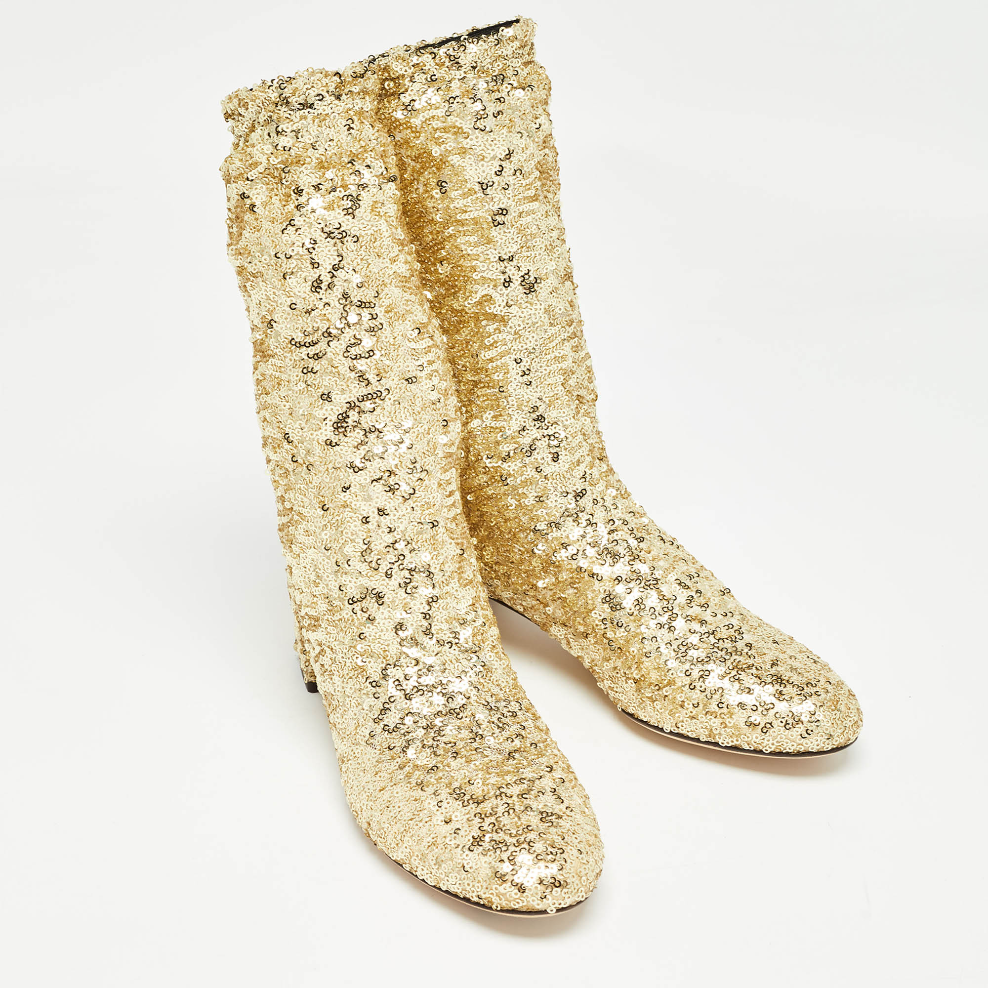 Dolce & Gabbana Gold Sequins And Mesh Boots Size 36