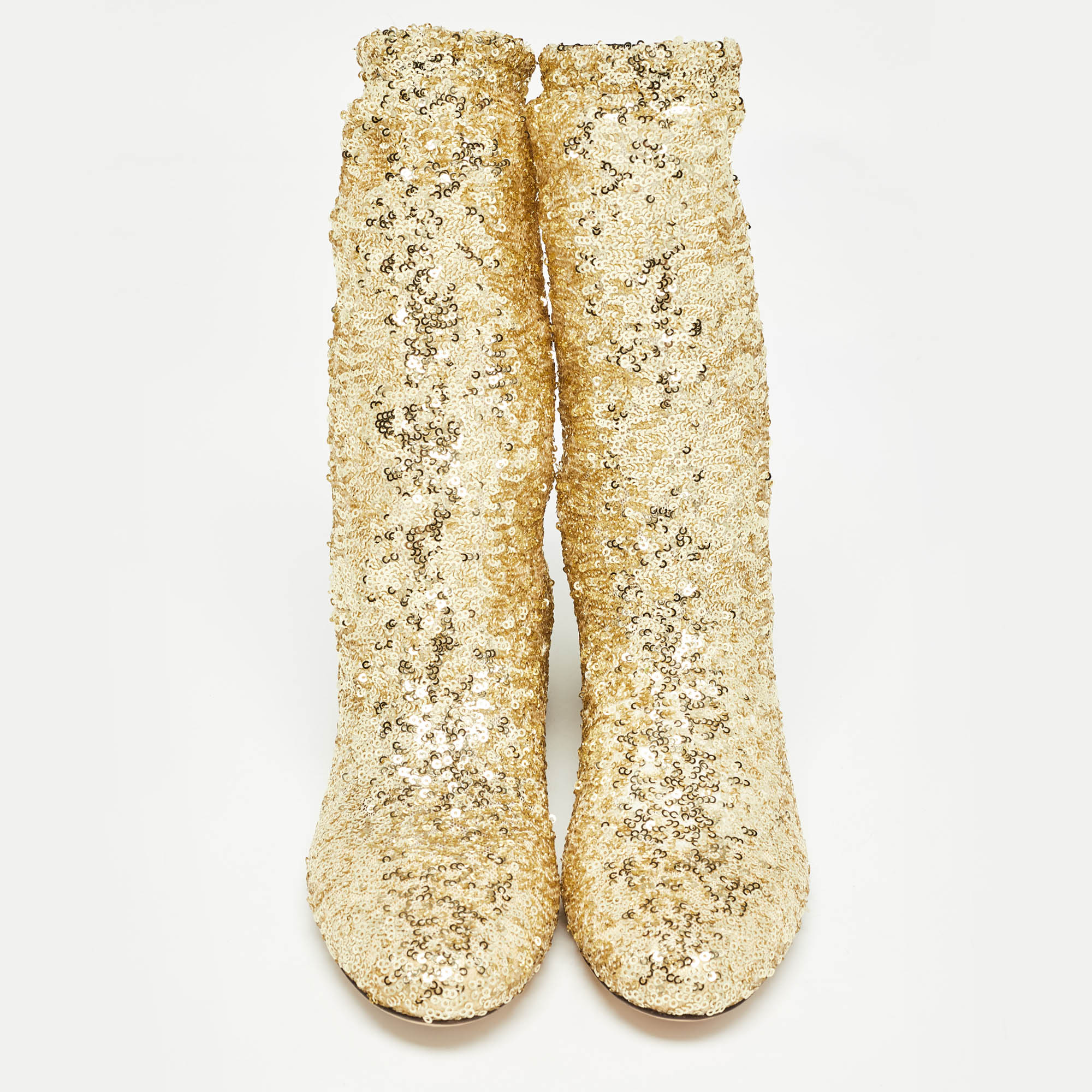 Dolce & Gabbana Gold Sequins And Mesh Boots Size 36