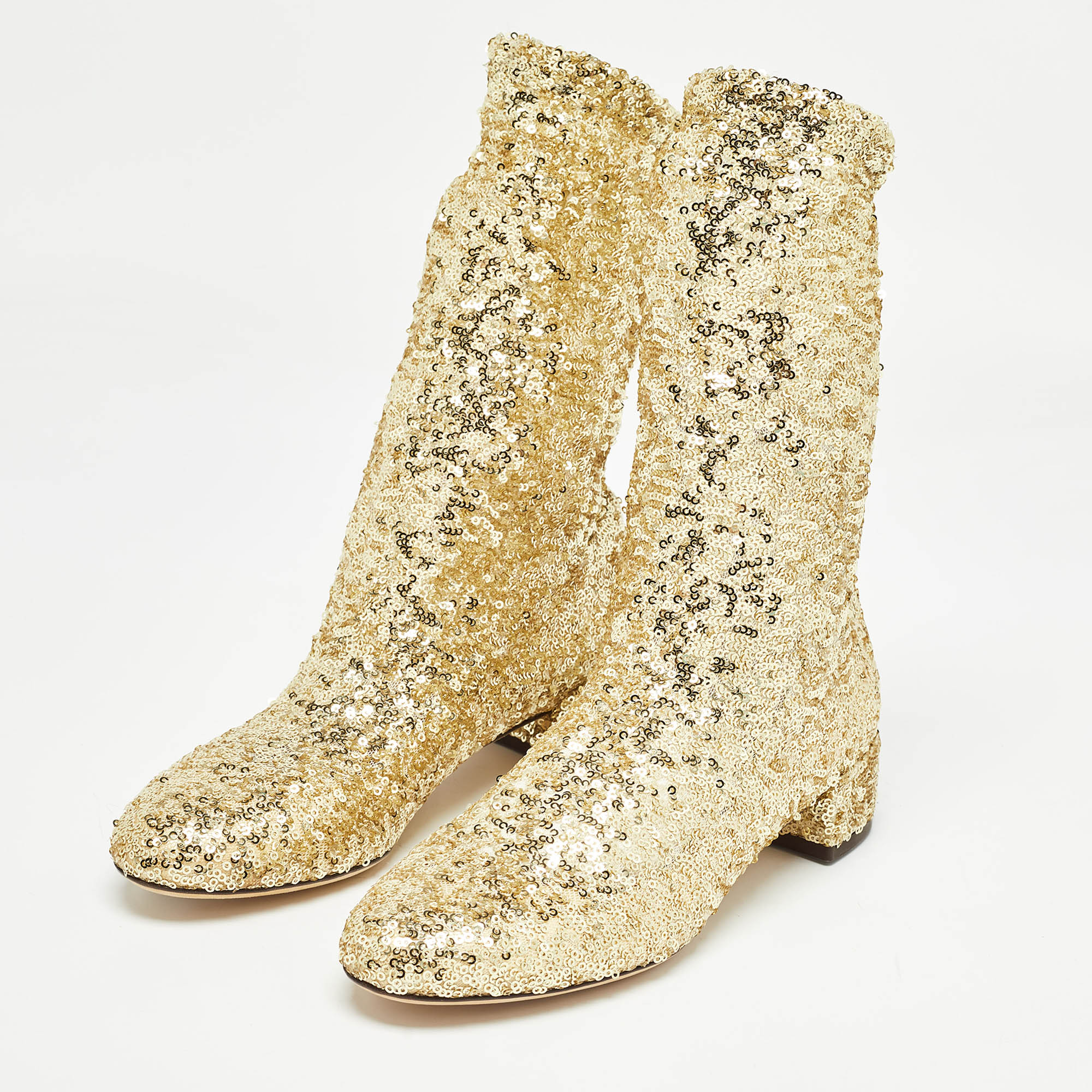 Dolce & Gabbana Gold Sequins And Mesh Boots Size 36