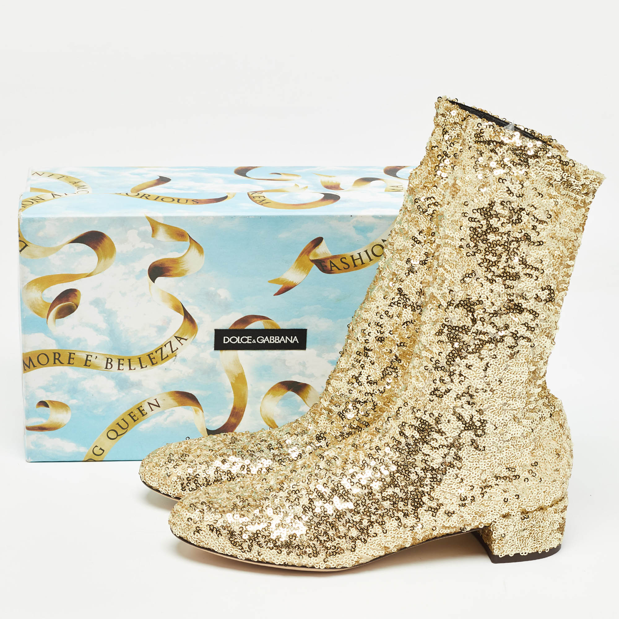 Dolce & Gabbana Gold Sequins And Mesh Boots Size 36