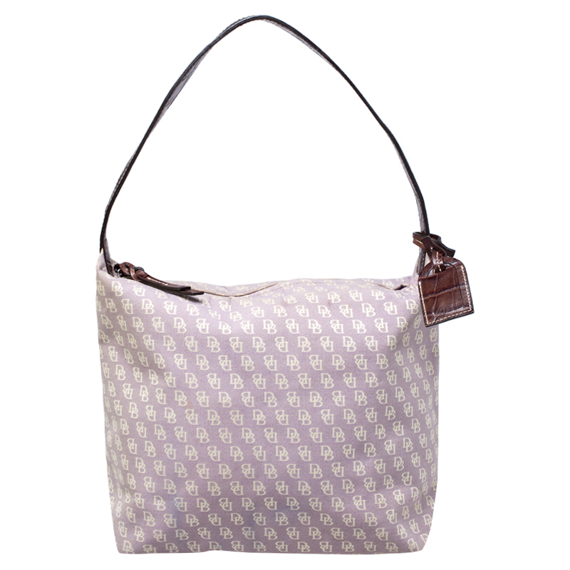 Image of Dooney and Bourke Lilac Signature Canvas and Leather Shoulder Bag