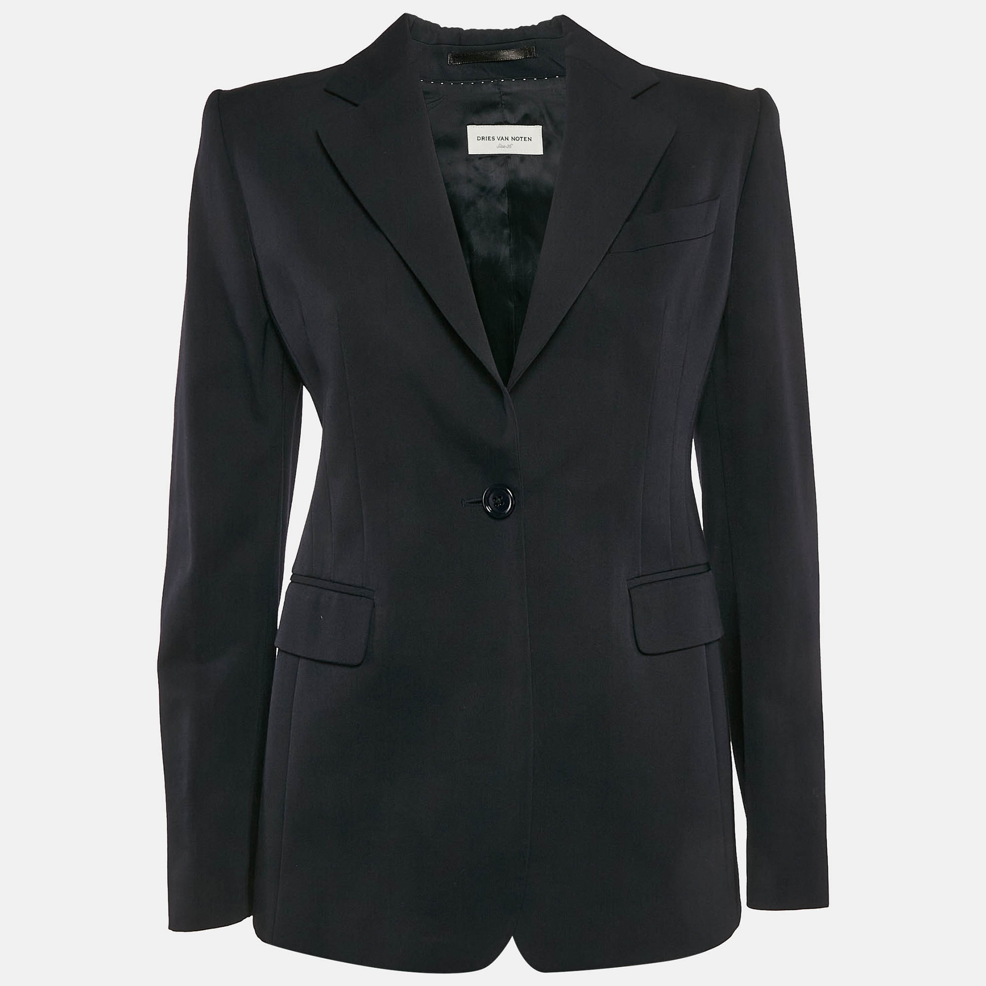 Dries van Noten Navy Blue Wool Single Breasted Blazer S