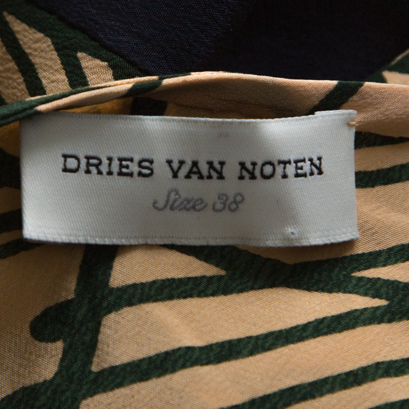 Dries Van Noten Multicolor Abstract Print Silk Sequinned & Beaded Detail Midi Dress M