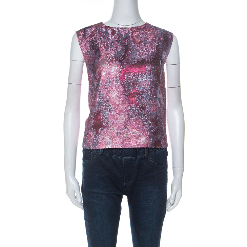Image of Dries Van Noten Pink Lurex Jacquard Sleeveless Top M