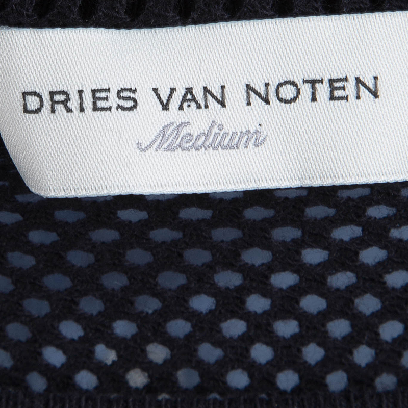 Dries Van Noten Navy Blue Perforated Knit T-Shirt M