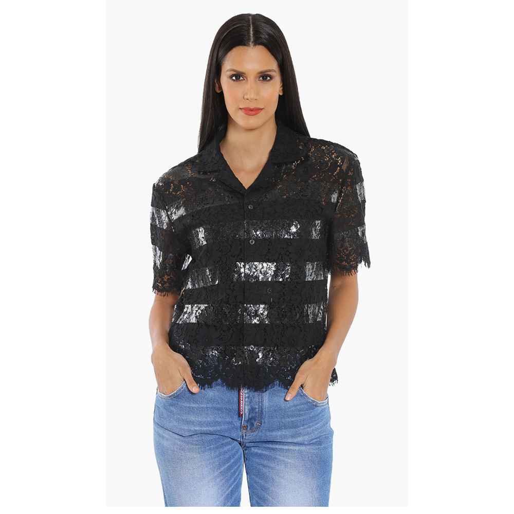Dsquared2 Black Floral Lace Shirt XXL (IT 56)