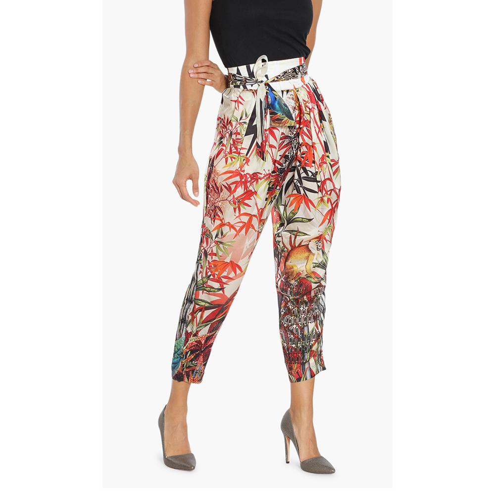Dsquared2 Multi Color Printed Silk High-Waisted Pants S (38)