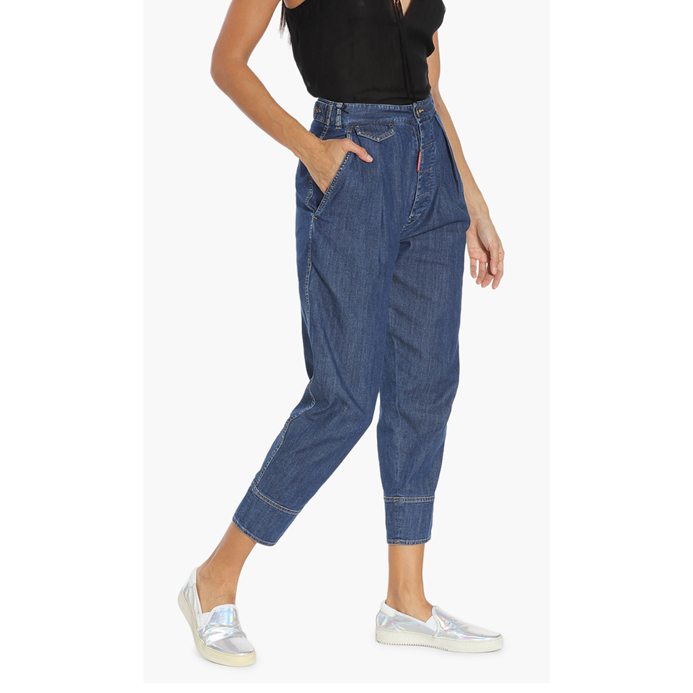 Dsquared2 Blue Cotton High-Waisted Cropped Pants M (42)