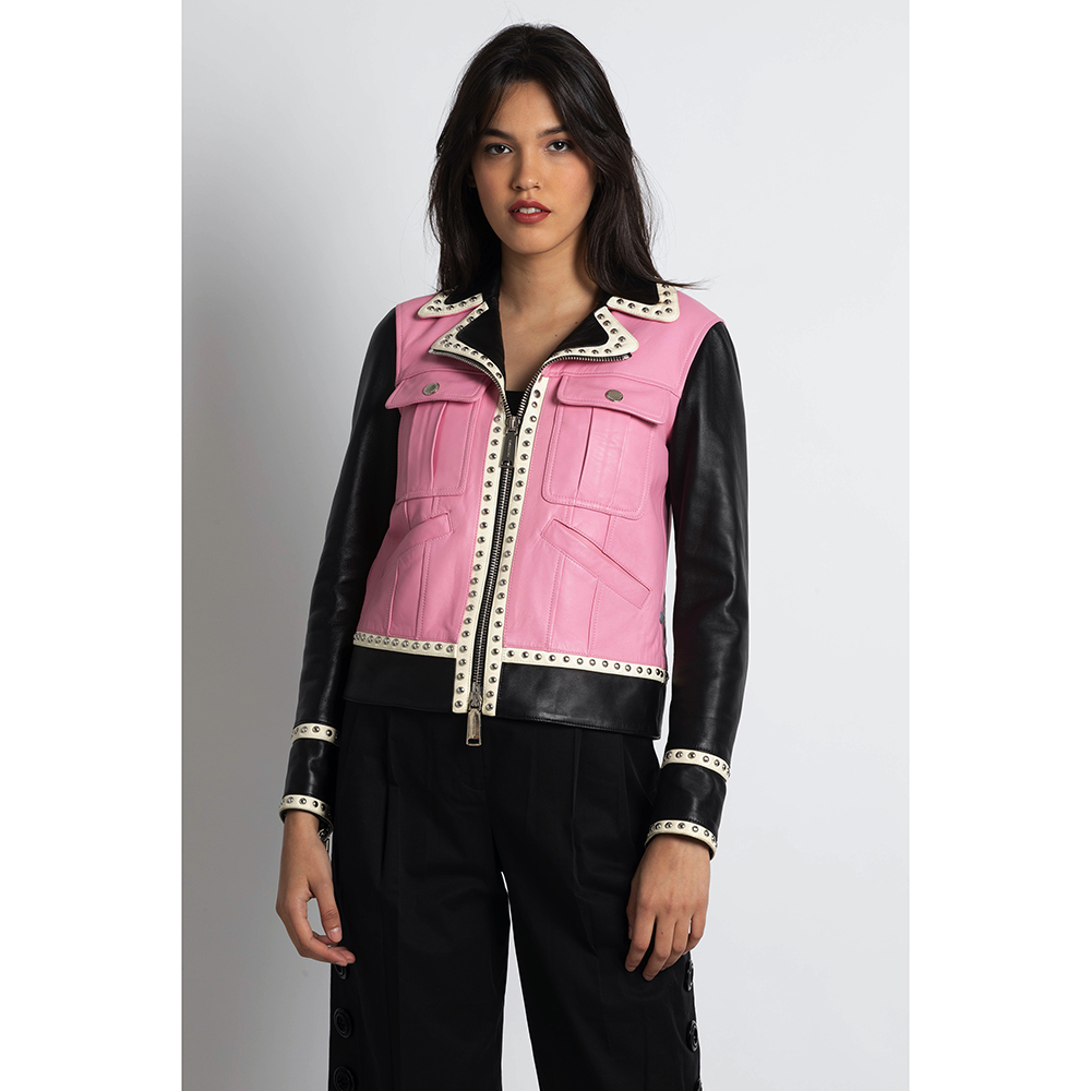 Dsquared2 Pink Studded Leather Jacket S (IT 38)