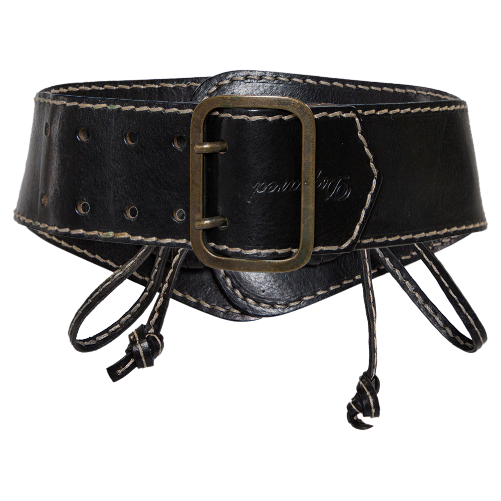 DSquared2 Black Leather Buckle Waist Belt Medium