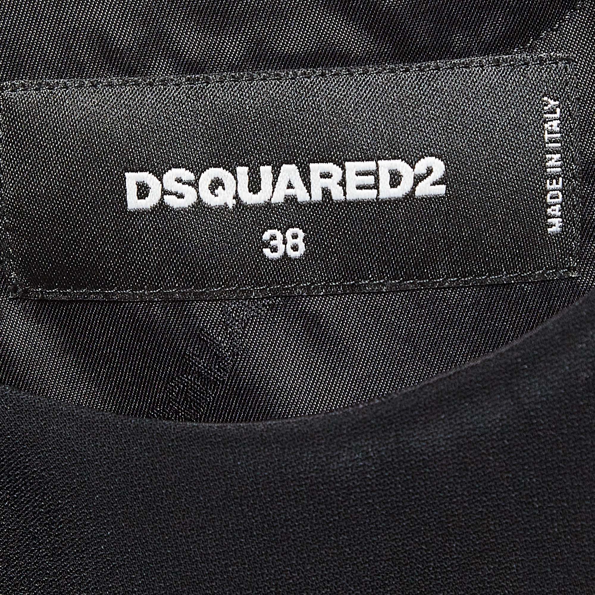 Dsquared2 Black Mesh Trim Crepe Zipper Detail Mini Dress S