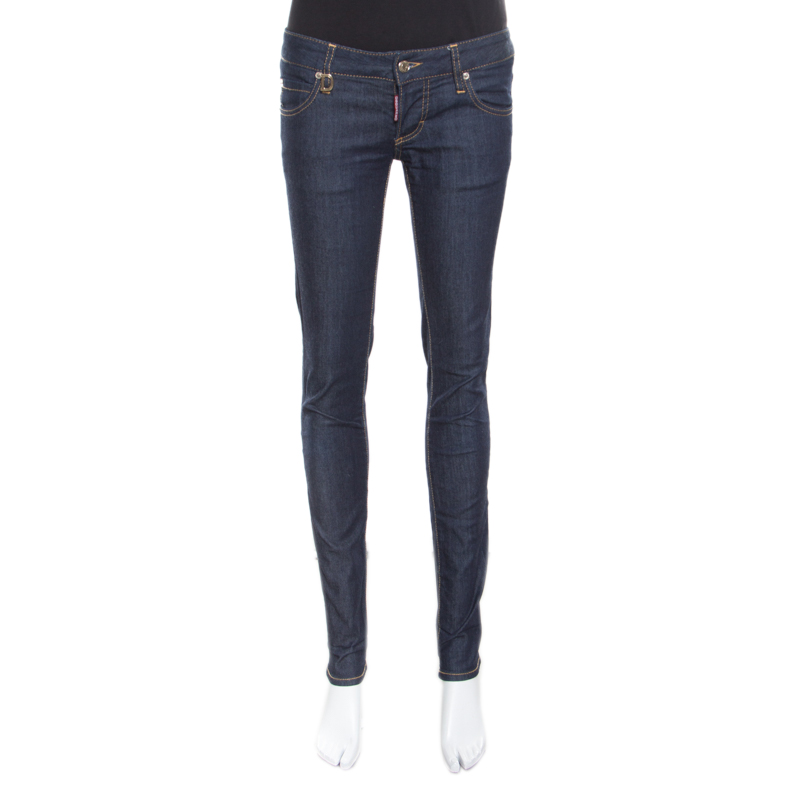 Image of Dsquared Indigo Dark Wash Low Rise Slim Fit Denim Jeans S