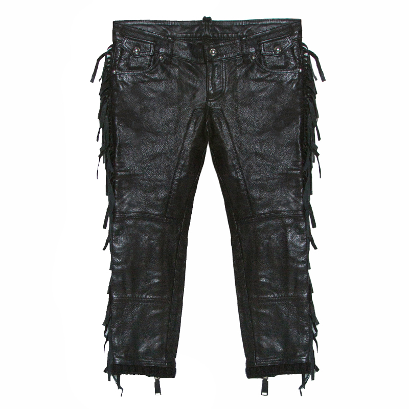 

Dsquared2 Black Leather Fringed Trim Detail Cropped Pants