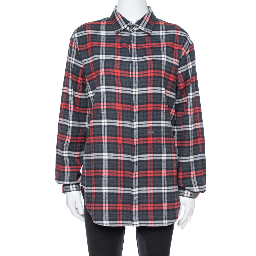 Image of Dsquared Red & Grey Cotton Checked Flannel Shirt M