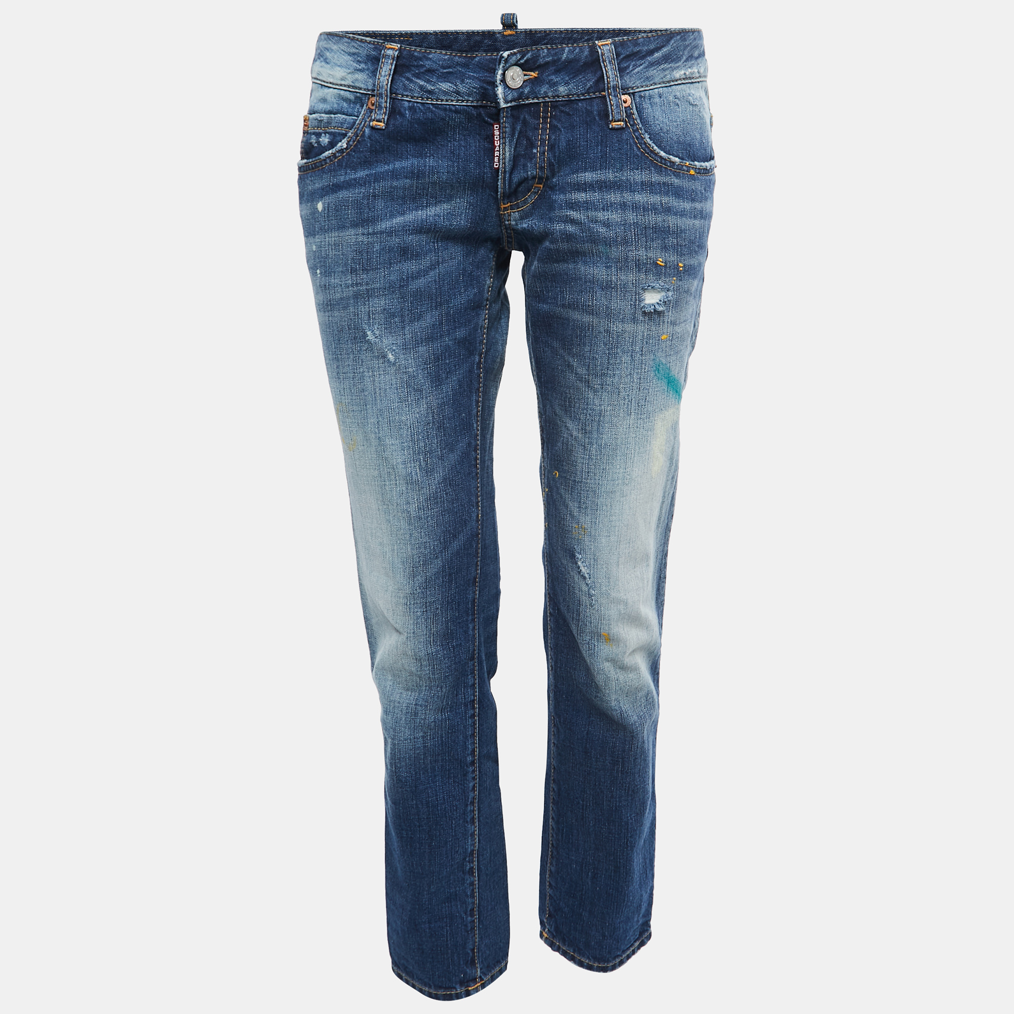 Dsquared2 Blue Denim Paint Splatter Slim Fit Jeans M Waist 32