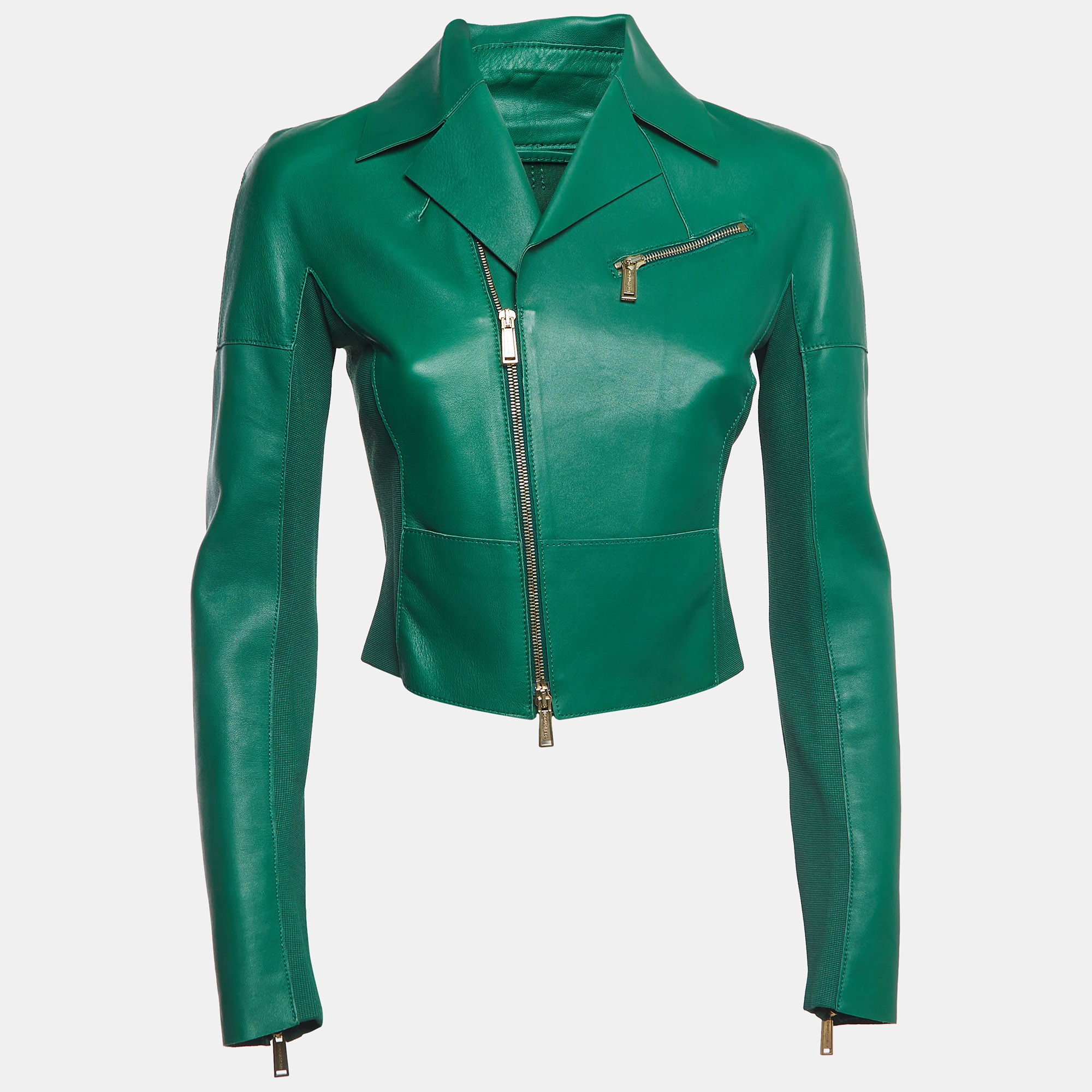 Dsquared2 Green Leather Zip Front Cropped Jacket M