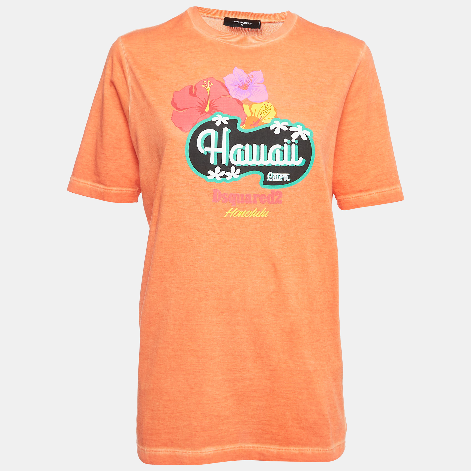 Dsquared2 Orange Hawaii Print Cotton Crew Neck T-Shirt M