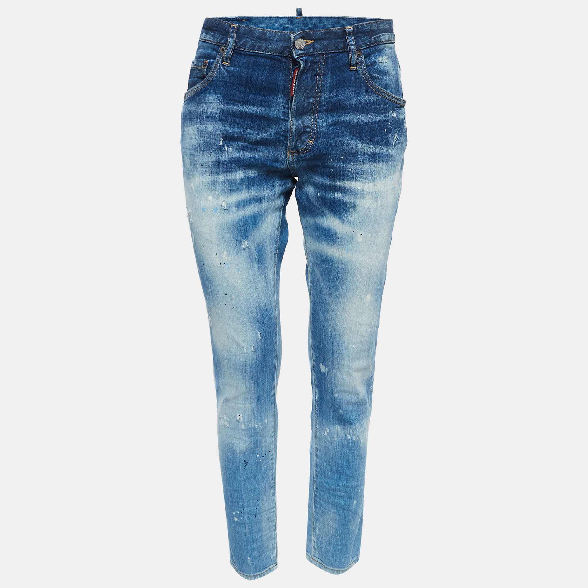 Dsquared2 blue washed & distressed denim skinny dan jeans s