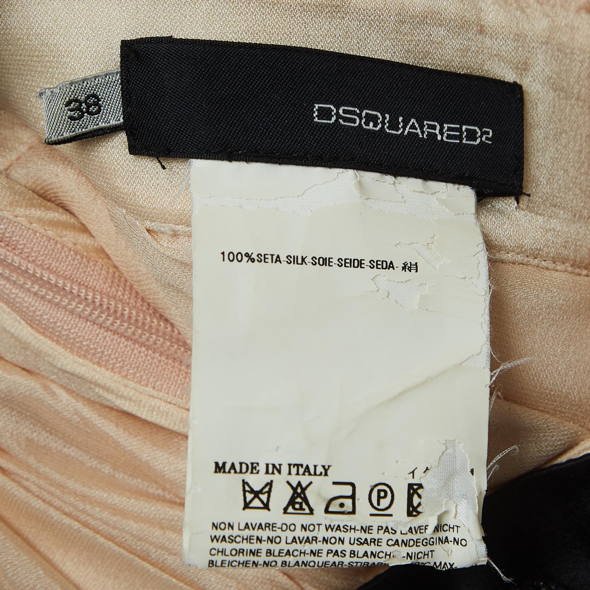 Dsquared2 Cream Silk Embellished Deep V-Neck Mini Dress S