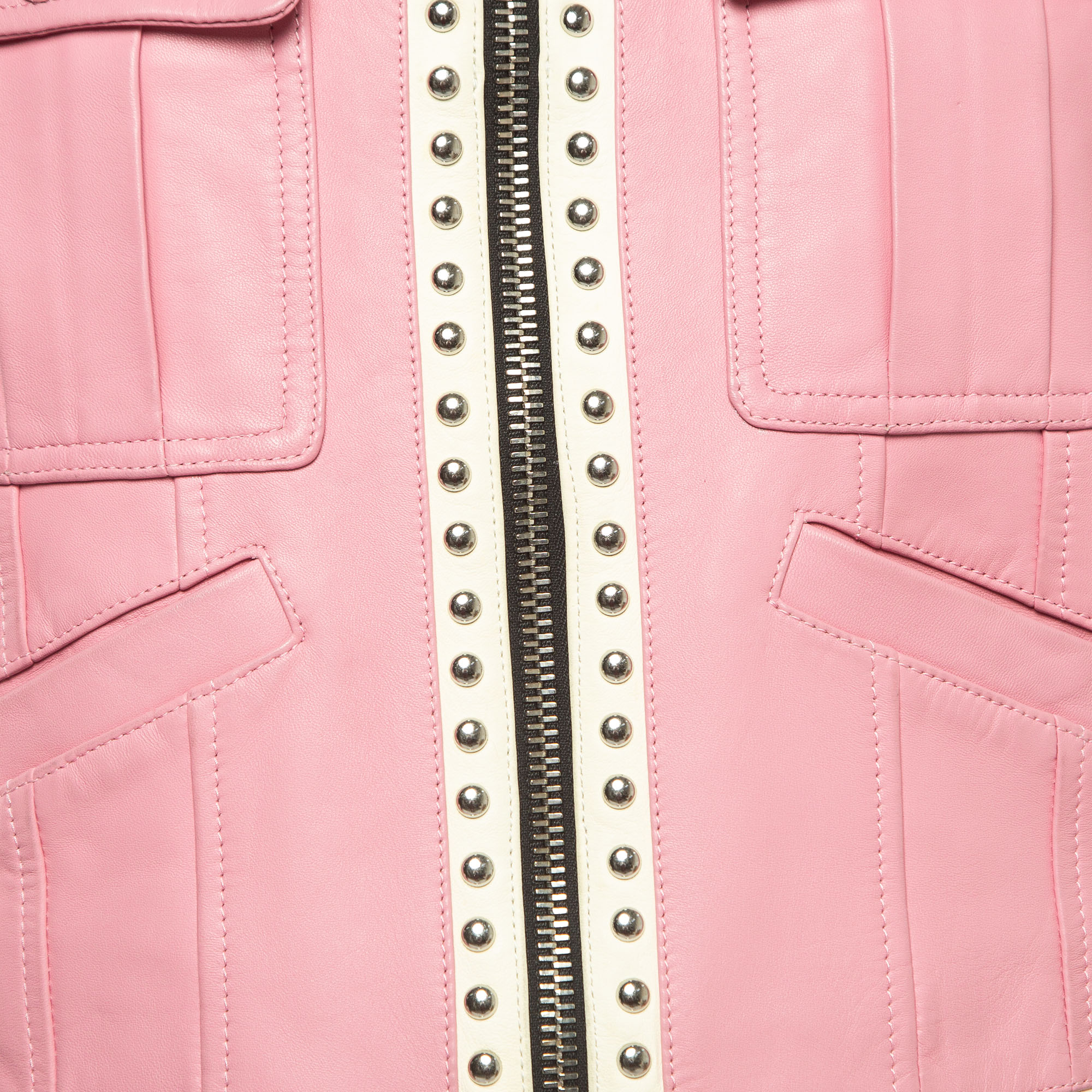 Dsquared2 Pink Colorblocked Leather Studded Jacket M