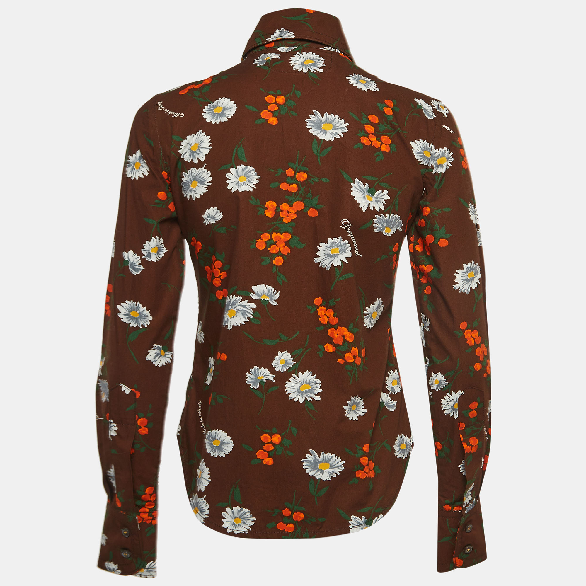 Dsquared2 Brown Flowers Print Cotton Full Sleeve Shirt S