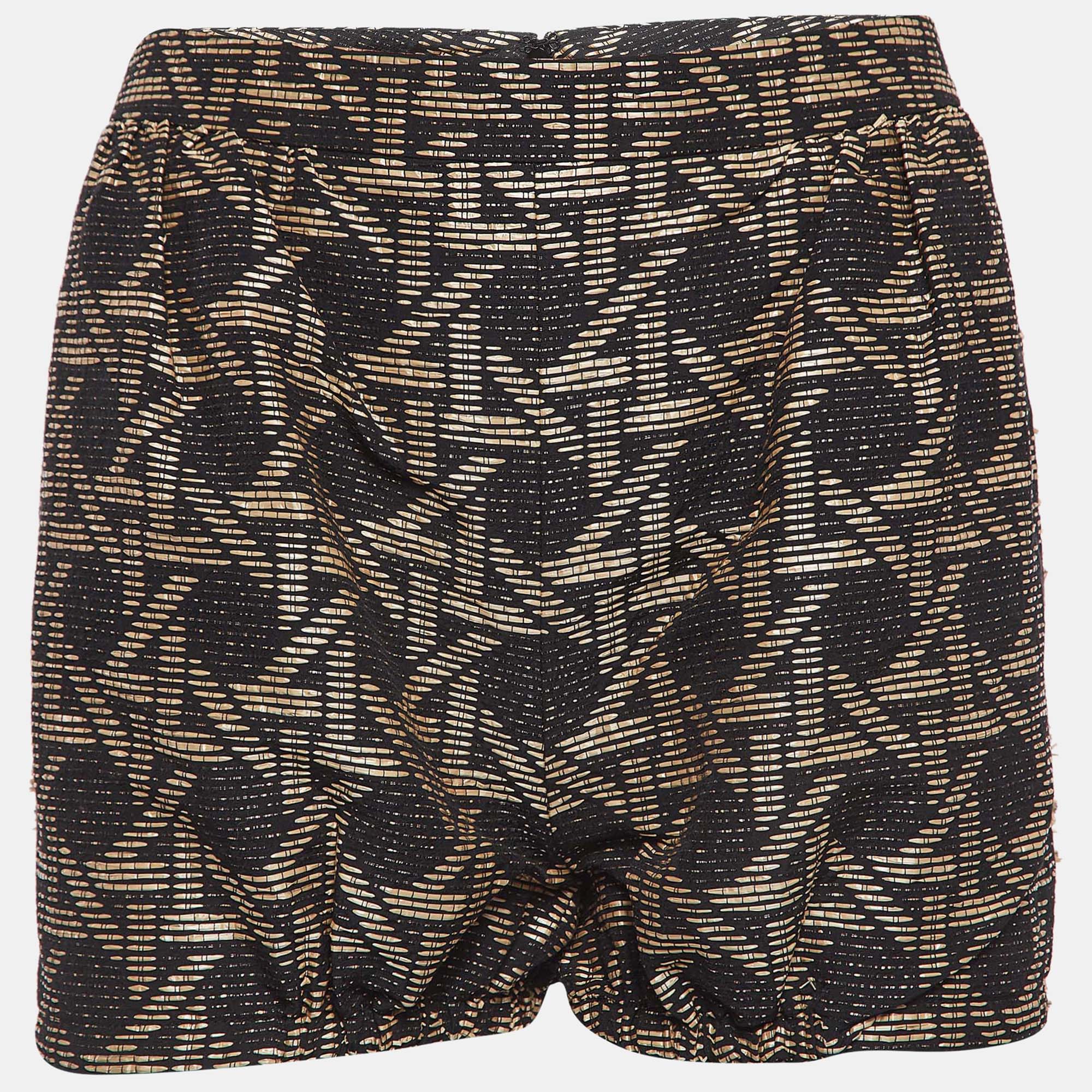 Dsquared2 black/brown wicker woven jacquard frayed detail shorts m