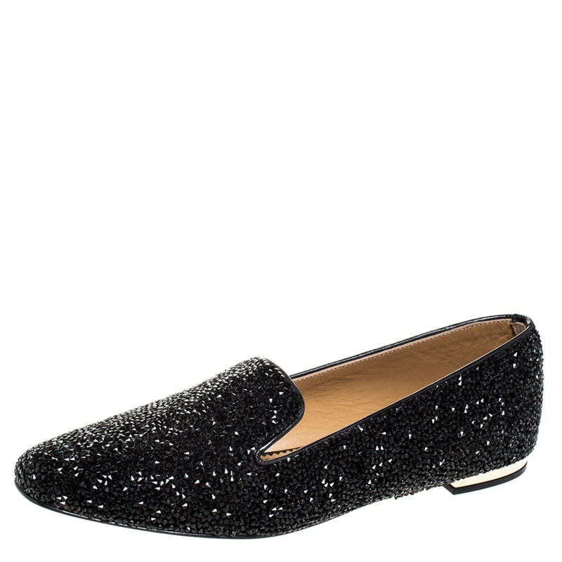 Image of Dsquared Black Crystal Embellished Smoking Slippers Size
