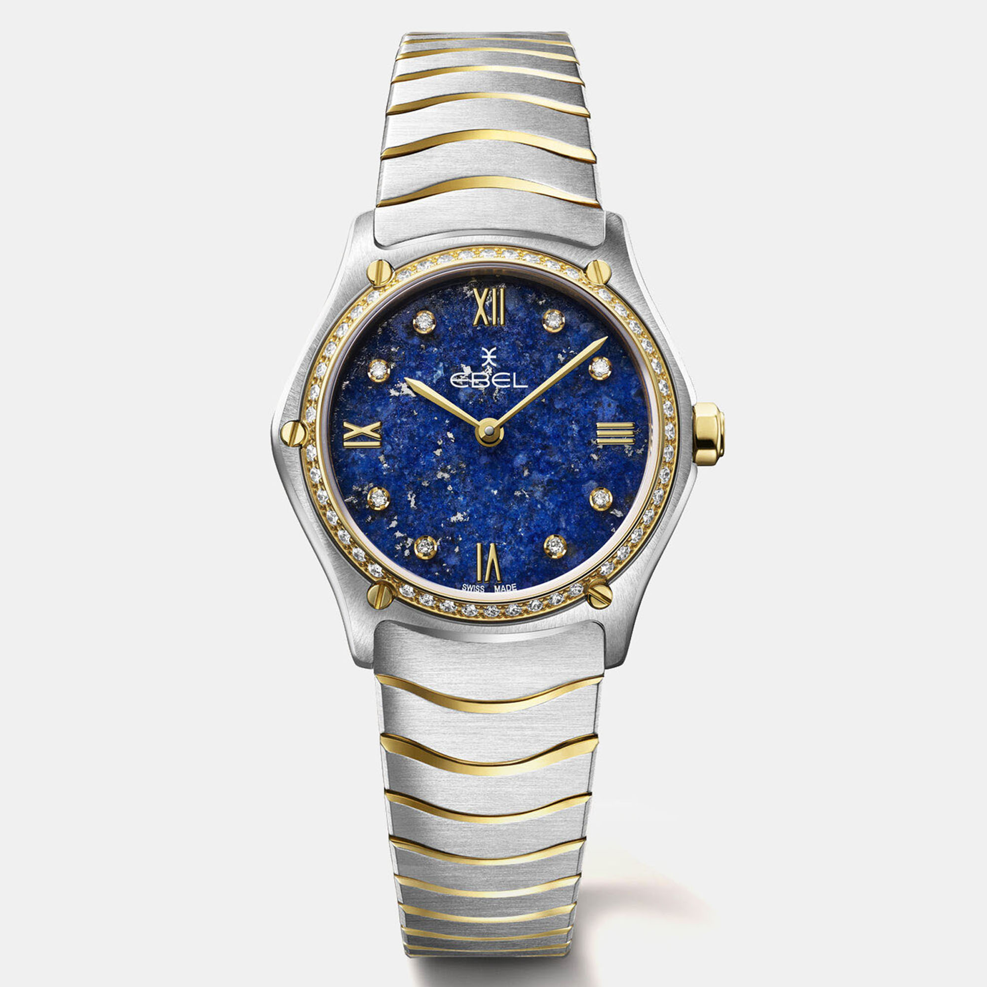 Ebel lapis lazuli stainless steel and 18k yellow gold sport classic women's watch 29 mm