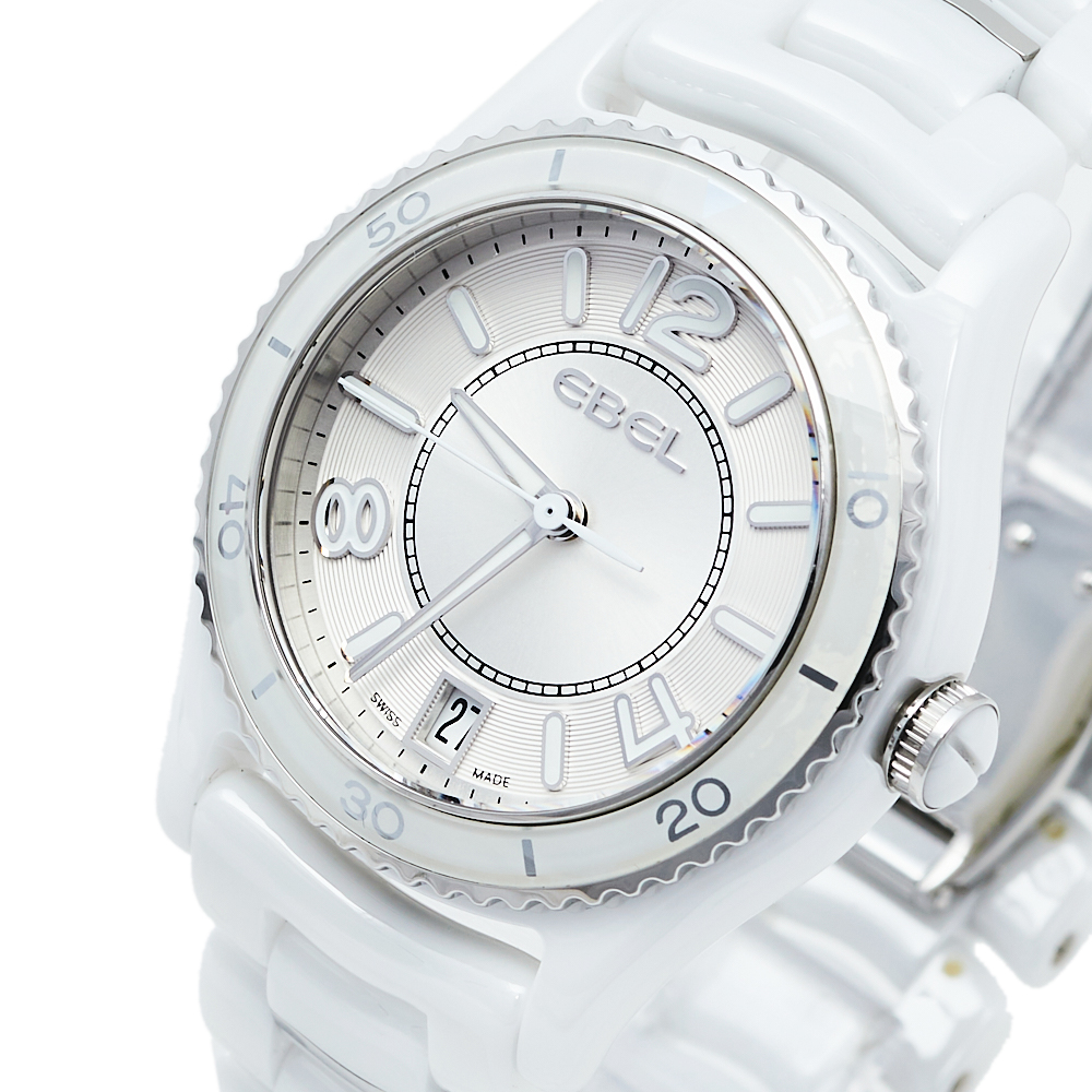 Ebel Silver White Ceramic & Stainless Steel X-1 1216129 Women's Wristwatch 34 mm