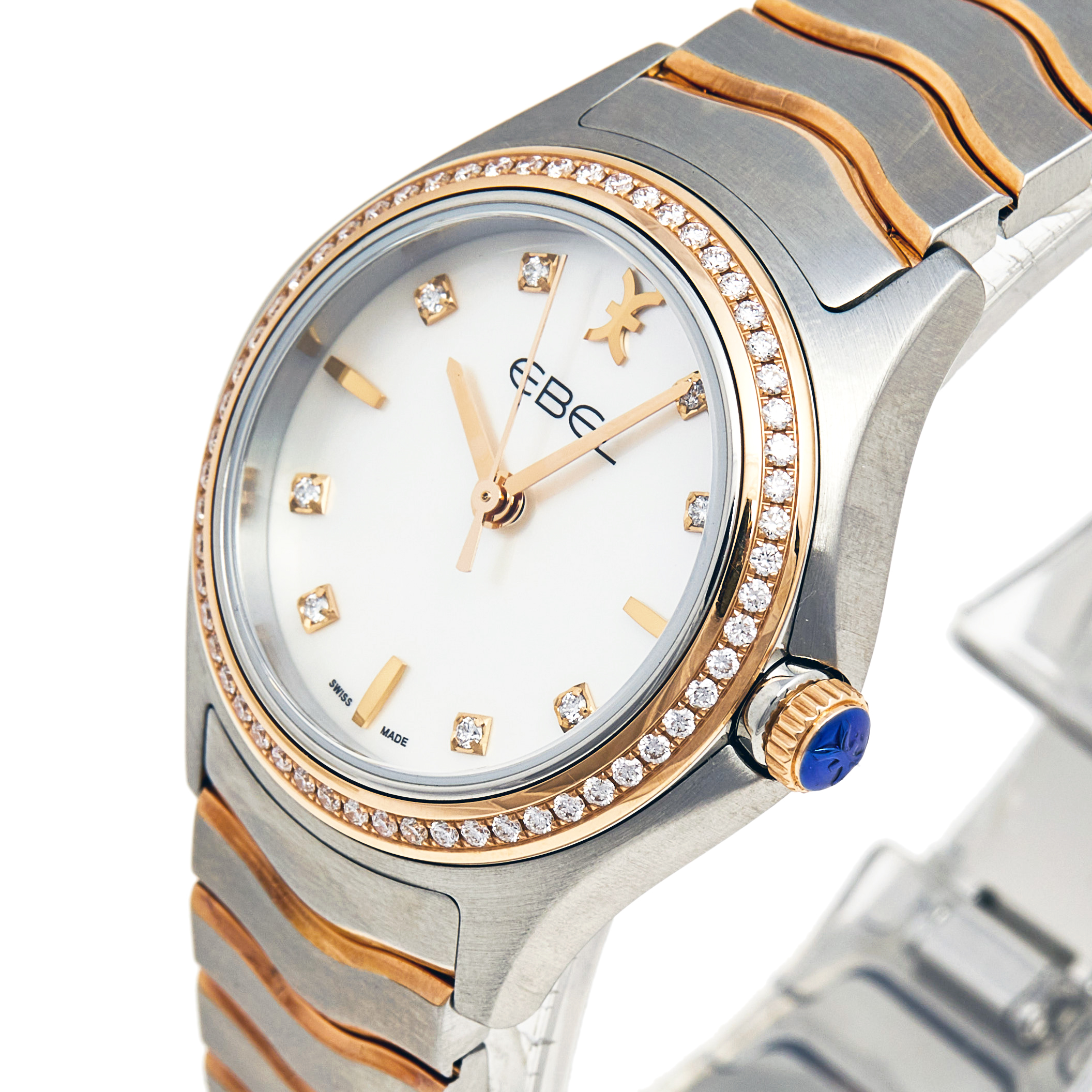 Ebel Mother of Pearl 18k Rose Gold  Stainless Steel Diamond Wave 1216325 Women's Wristwatch 30 mm