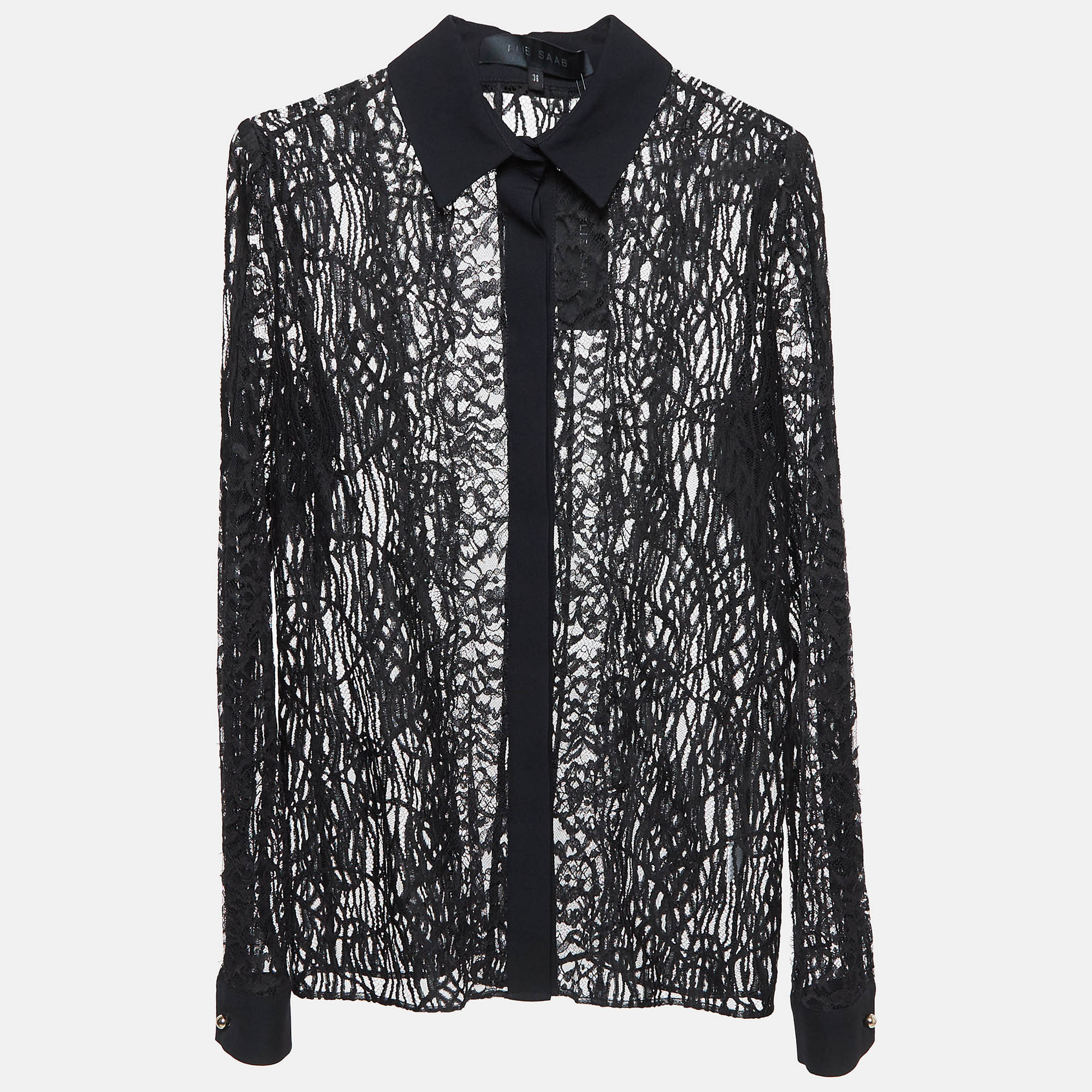 Elie Saab Black Lace Sheer Shirt XS