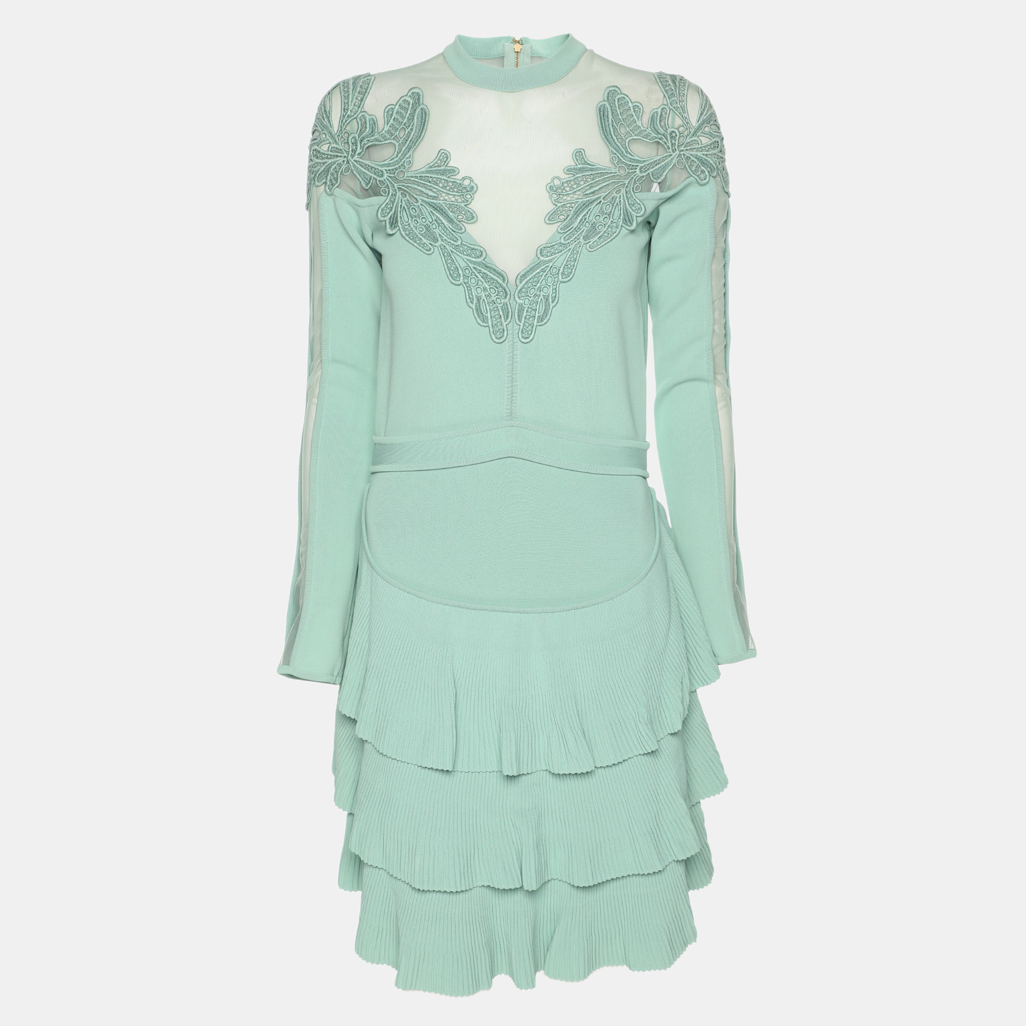 Elie Saab Mint Green Tulle Paneled Stretch Knit Appliquéd Mini Dress S
Elie Saab Mint Green Tulle Paneled Stretch Knit Appliquéd Mini Dress S