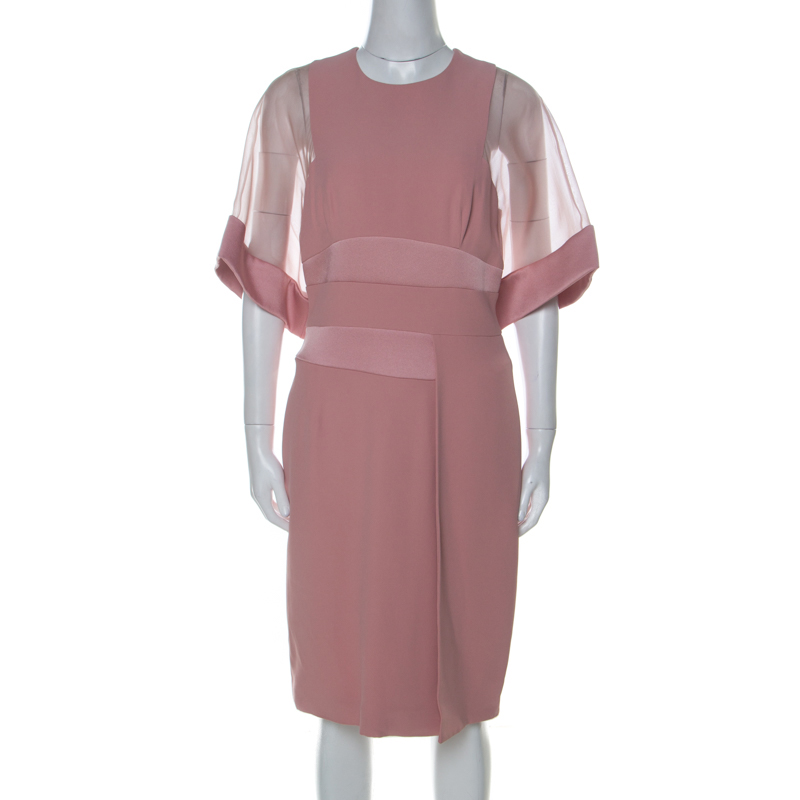 Image of Elie Saab Blush Pink Sheer Sleeve Detail Cocktail Dress S