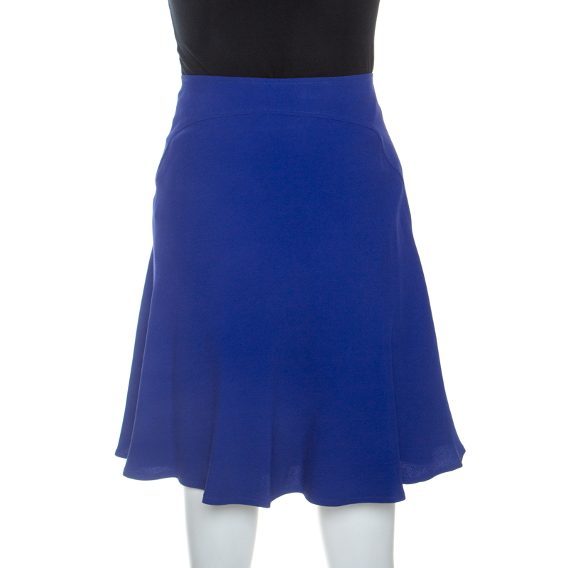 Elie Saab Blue Crepe Flared Skirt S