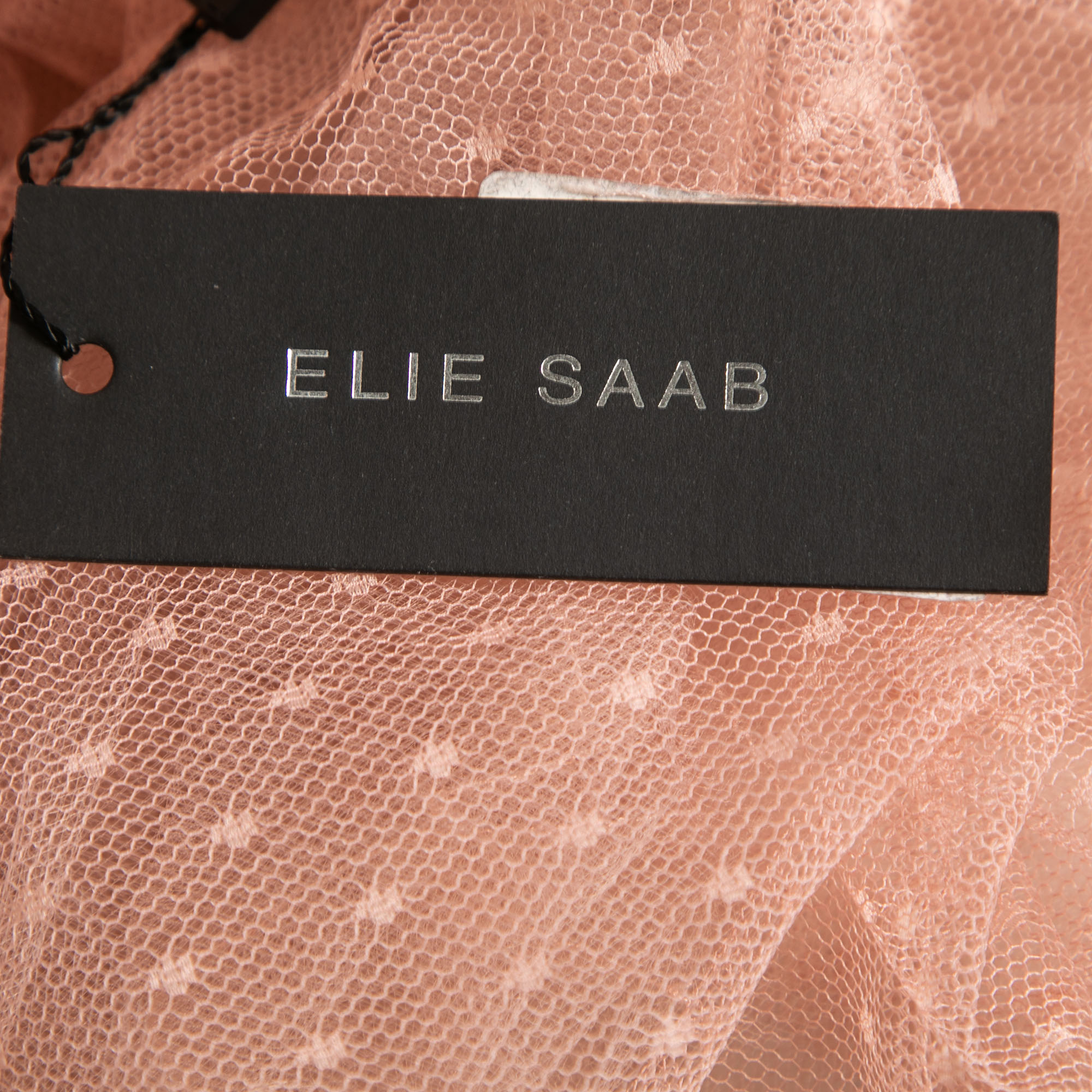 Elie Saab Light Dotted Tulle Embellished Mini Flared Dress L