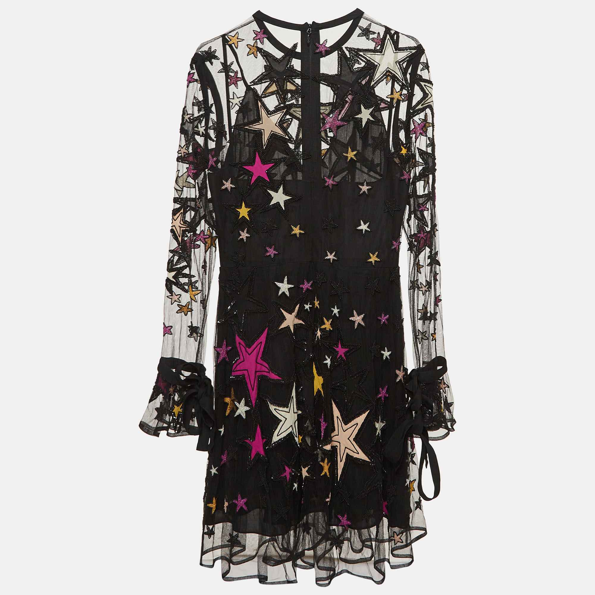 Elie Saab Black Star Embellished Full Sleeve Short Dress S