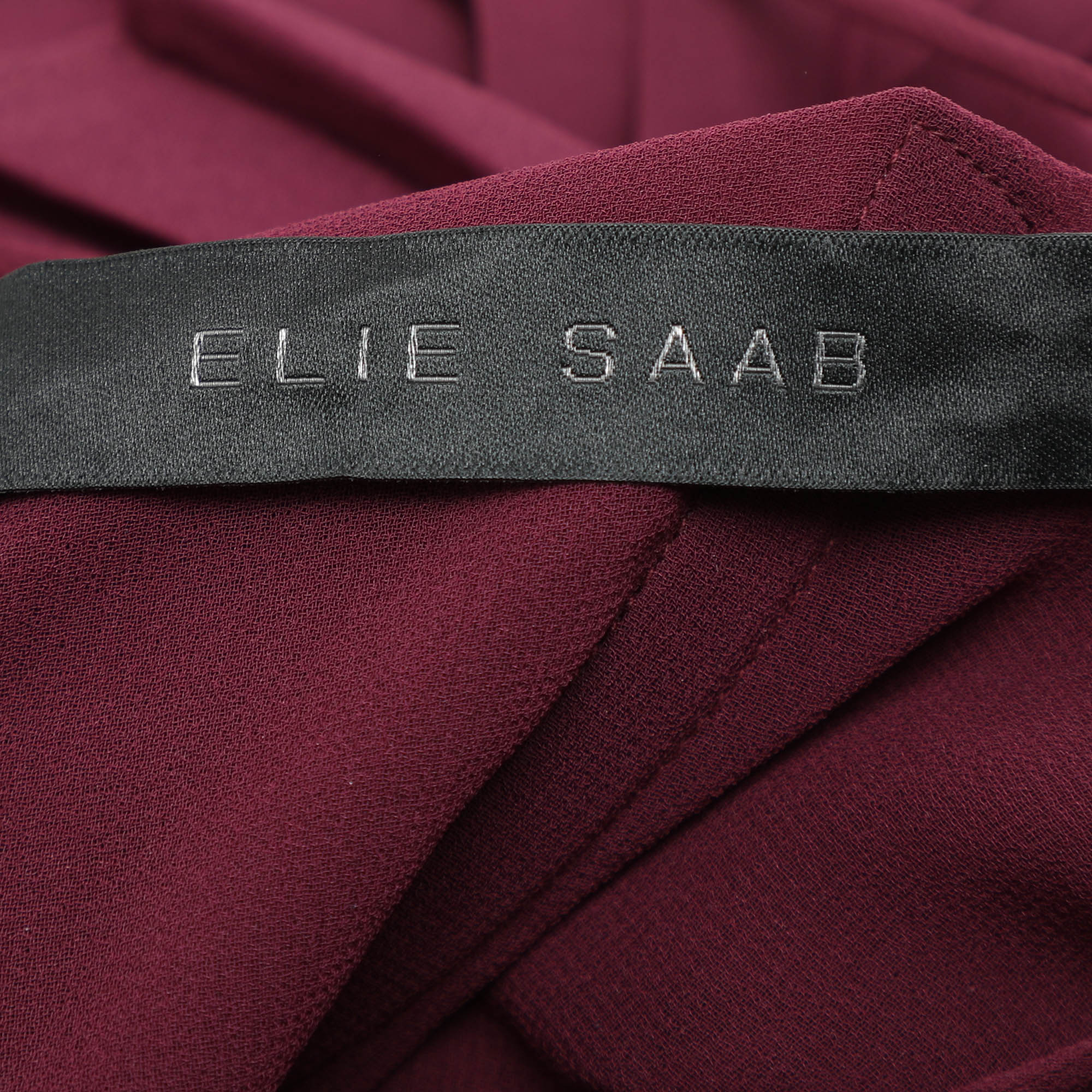 Elie Saab Burgundy Polyester Halterneck Pleated Long Dress M