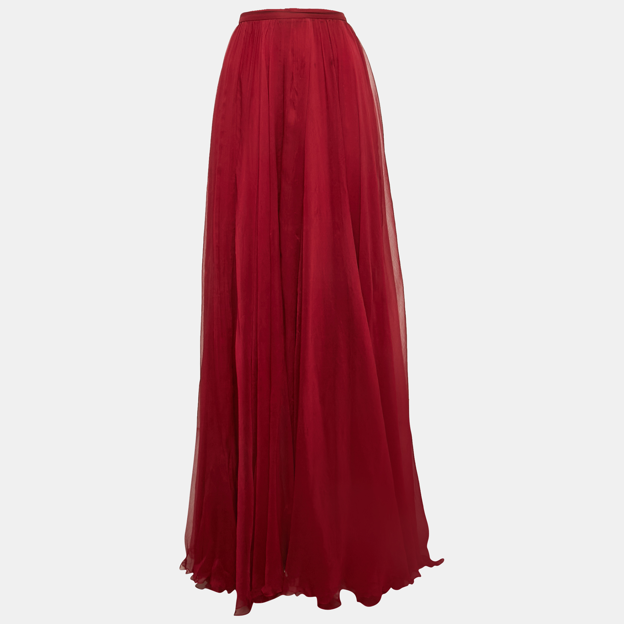 Elie Saab Burgundy Silk Chiffon Flared Slit Detail Maxi Skirt L
Elie Saab Burgundy Silk Chiffon Flared Slit Detail Maxi Skirt L