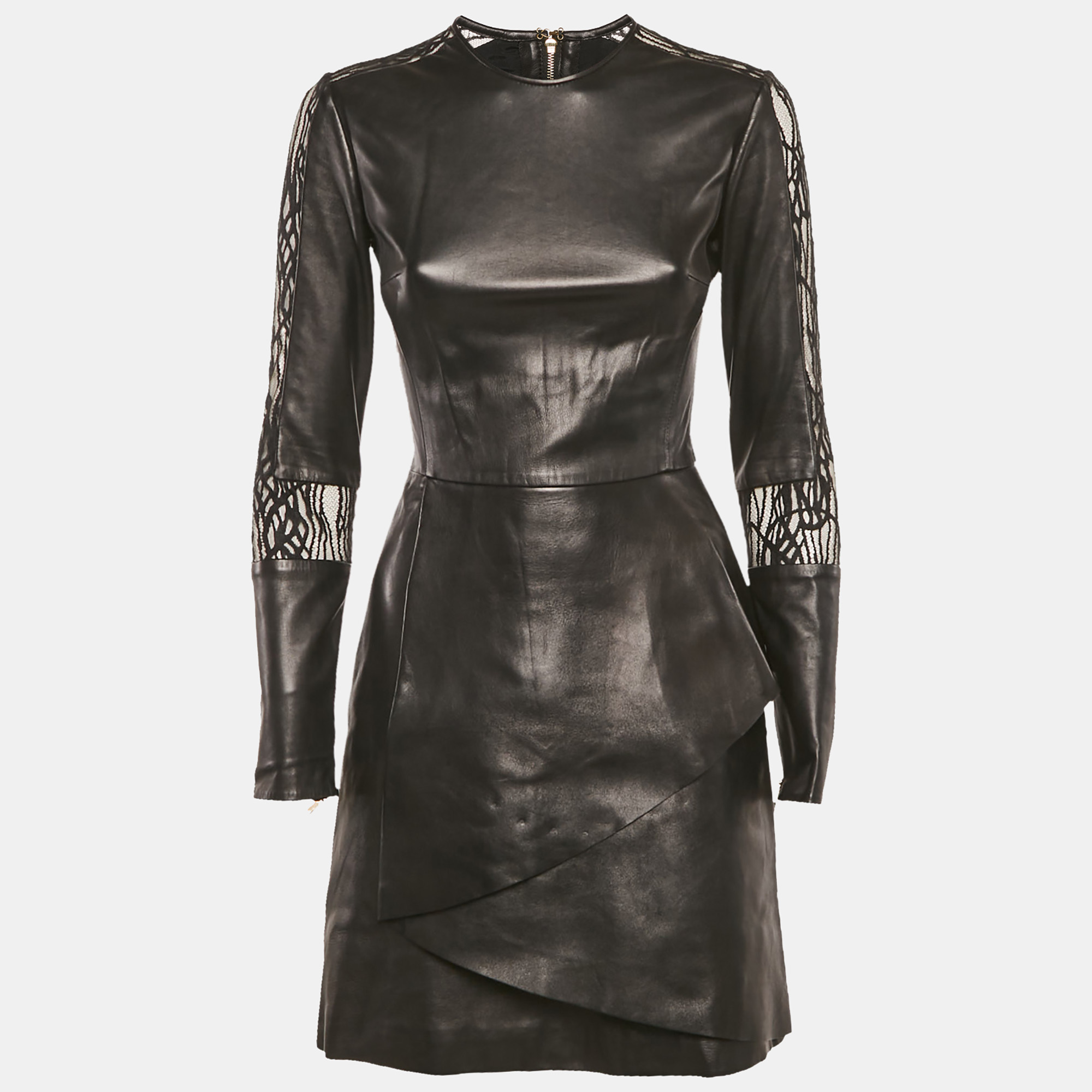 Lace Trim Leather Mini Dress XS - Elie Saab - Modalova