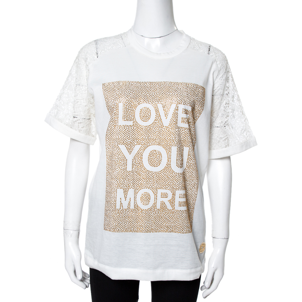 Image of Elie Saab White Jersey Love Crystal Embellished Top XS