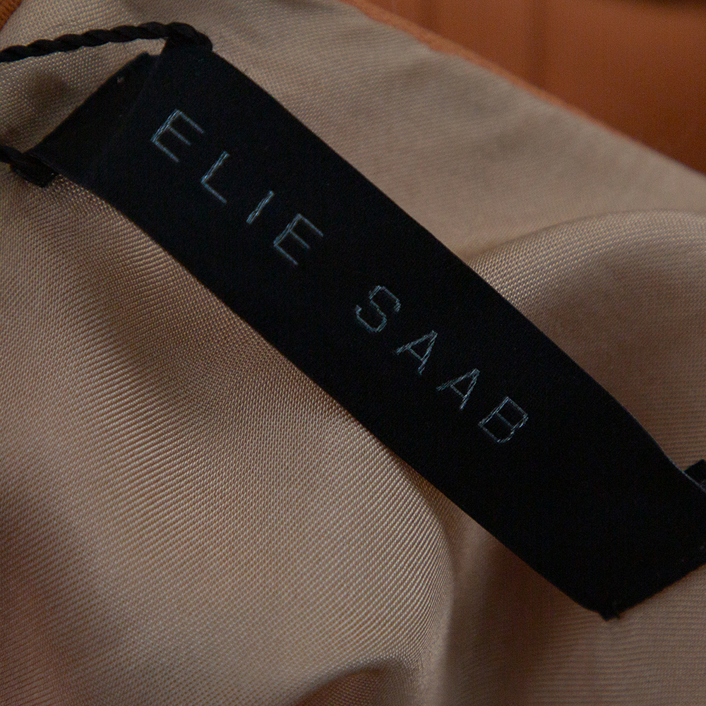 Elie Saab Camel Brown Crepe Pleated Detail Belted Sleeveless Dress S