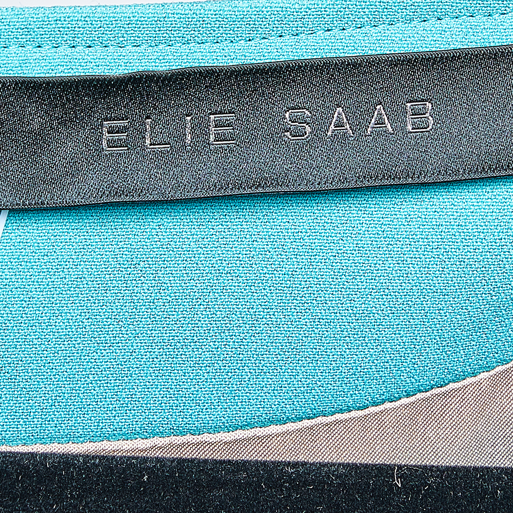 Elie Saab Teal Blue Crepe Pleated Detail Midi Dress XS